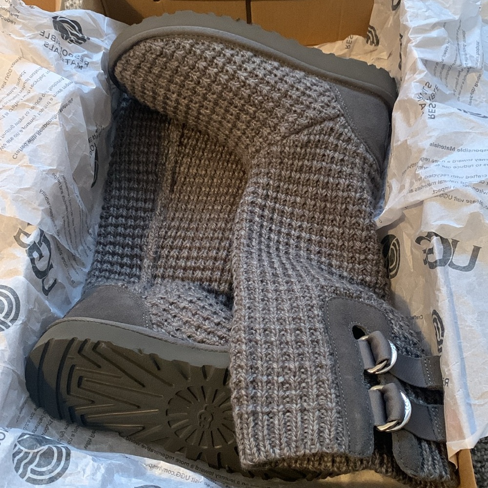 New UGG Solene Cardy Tall Knit Gray Boots